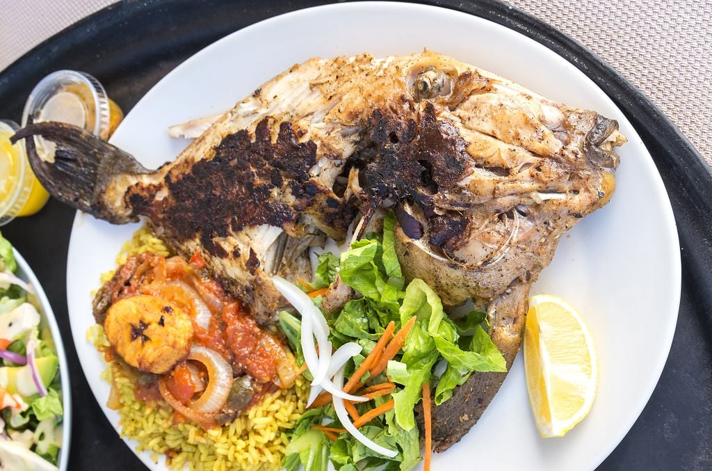 Deep Frying Triggerfish and vegetables on the plate
