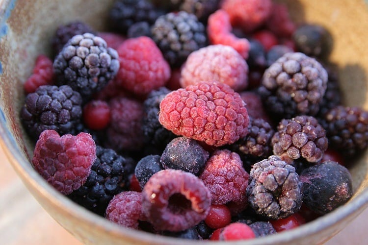 A bowl of frozen fruits