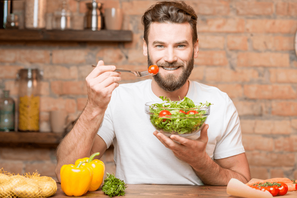 Man with vegan food