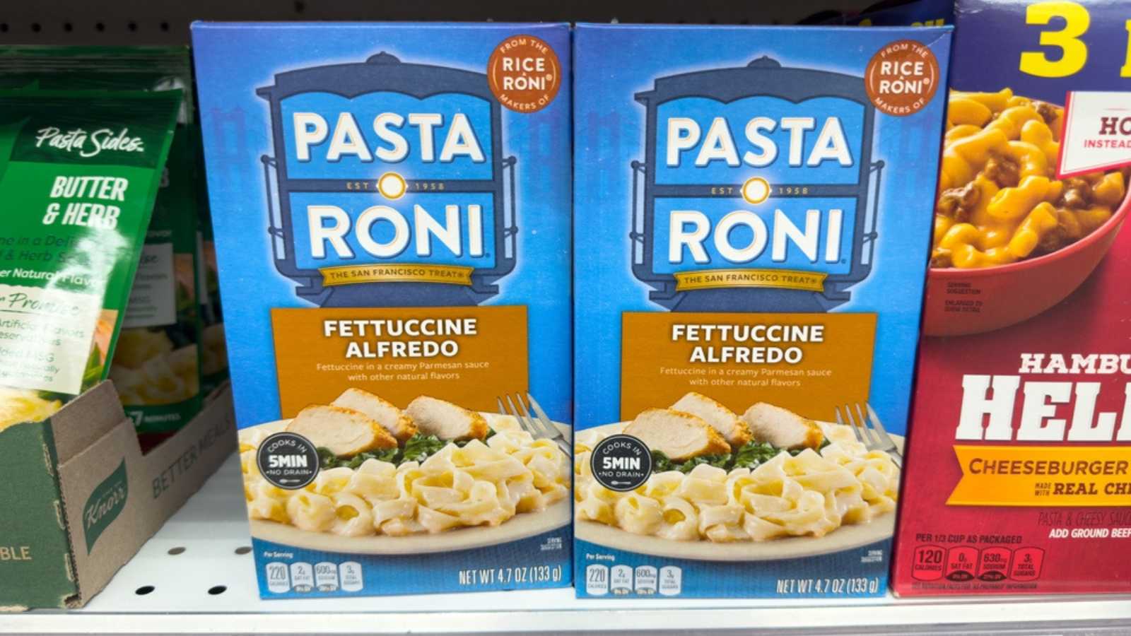Los Angeles, California, United States - 02-01-2023: A view of several packages of Pasta Roni, on display at a local grocery store.